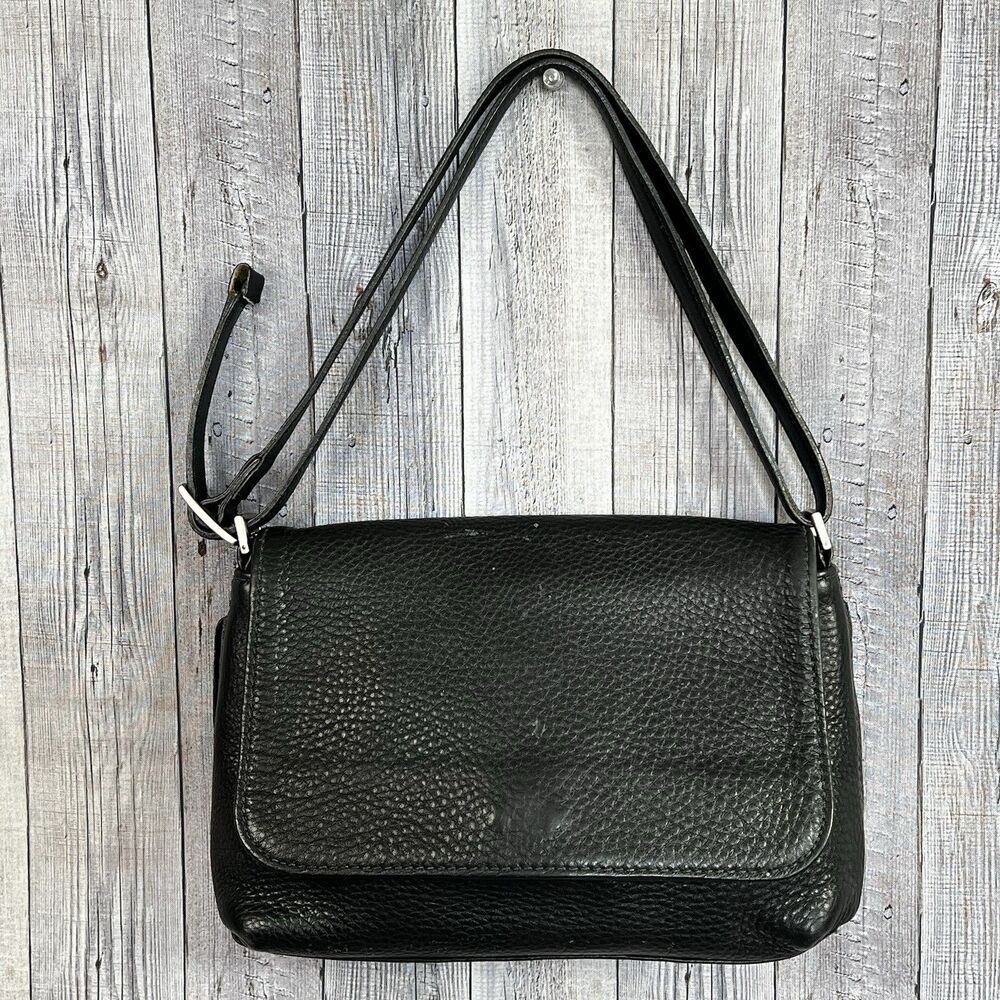 Vintage COACH Hudson Flap Natural Grain Pebble Leather Crossbody Bag Black 6801